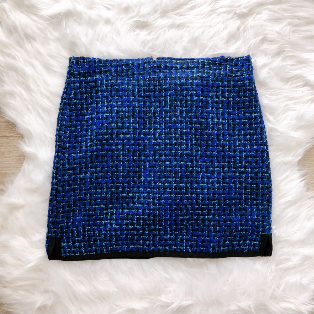 J Crew Mini Pencil Skirt - Blue Black Tweed Wool